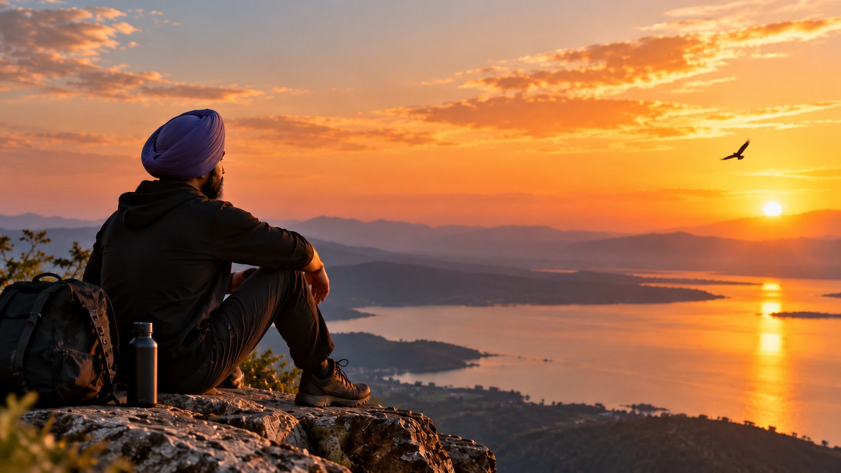 Turbaned Hiker Watching a Golden Sunset.png