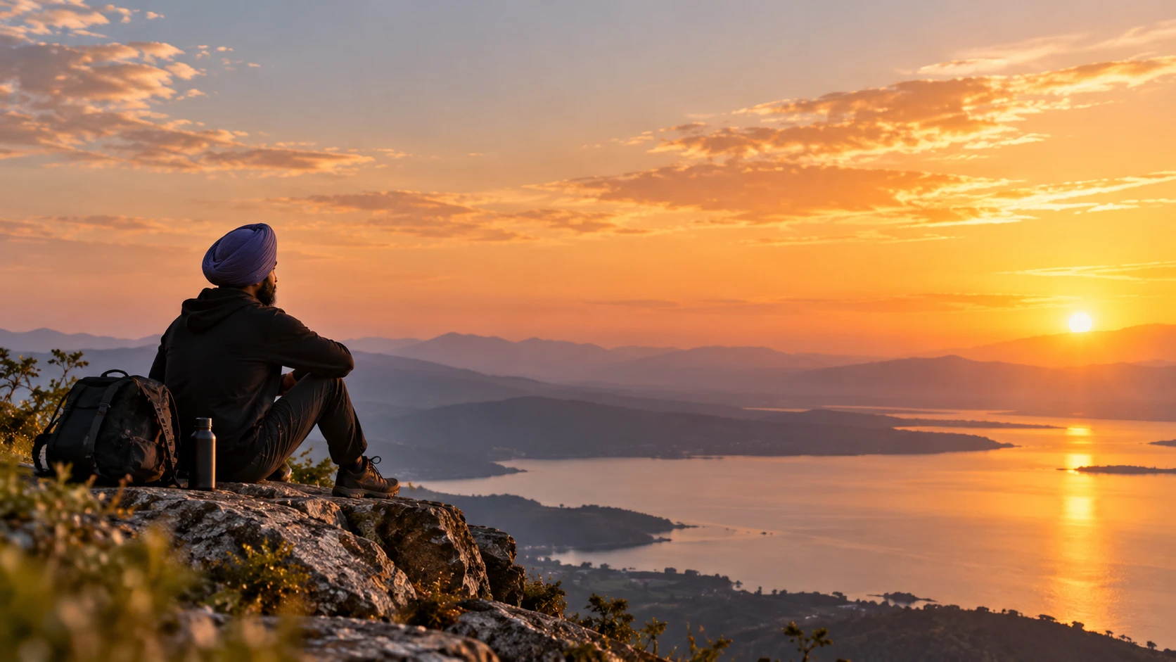 Lone Hiker at Golden Lake Sunset.png
