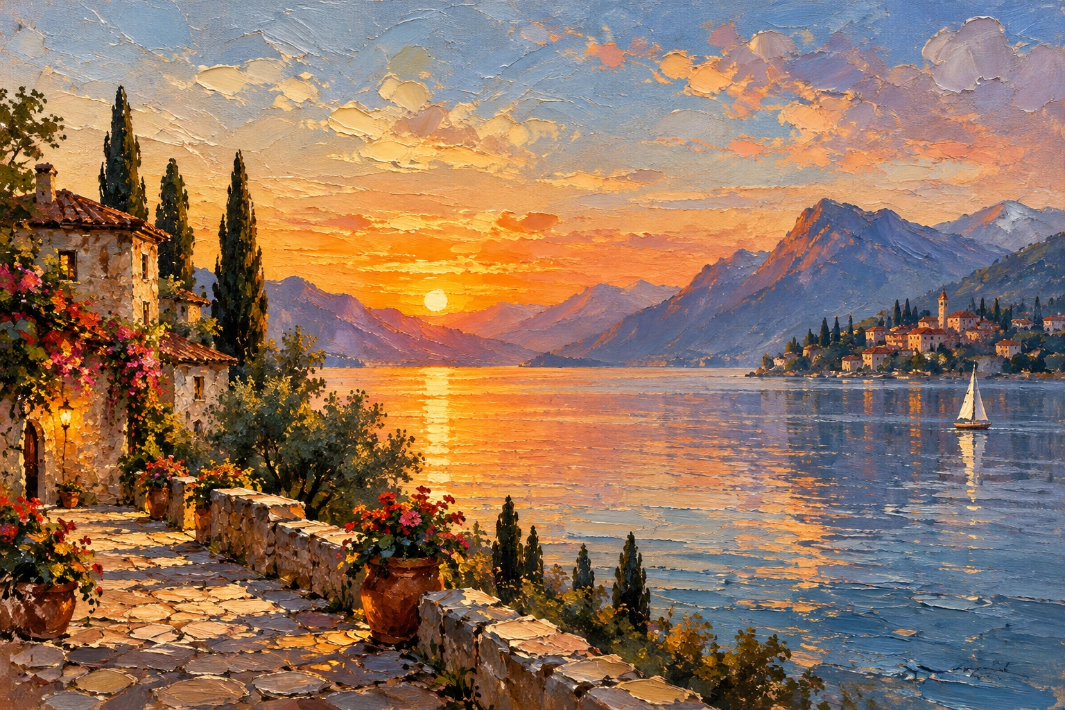 Impressionist Lakeside Sunset Village.png